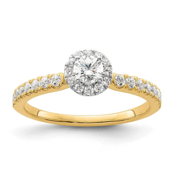 14K Tvåfärgad Guld Labodlad Diamant Liten Rund Halo Ring 0,5 ct för wholesale av Fine Diamond
