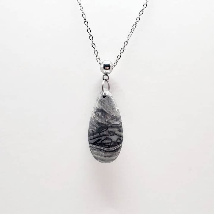 Crazy Lace Agate & Stainless Necklace for wholesale by Covaly Artisan Jewelry