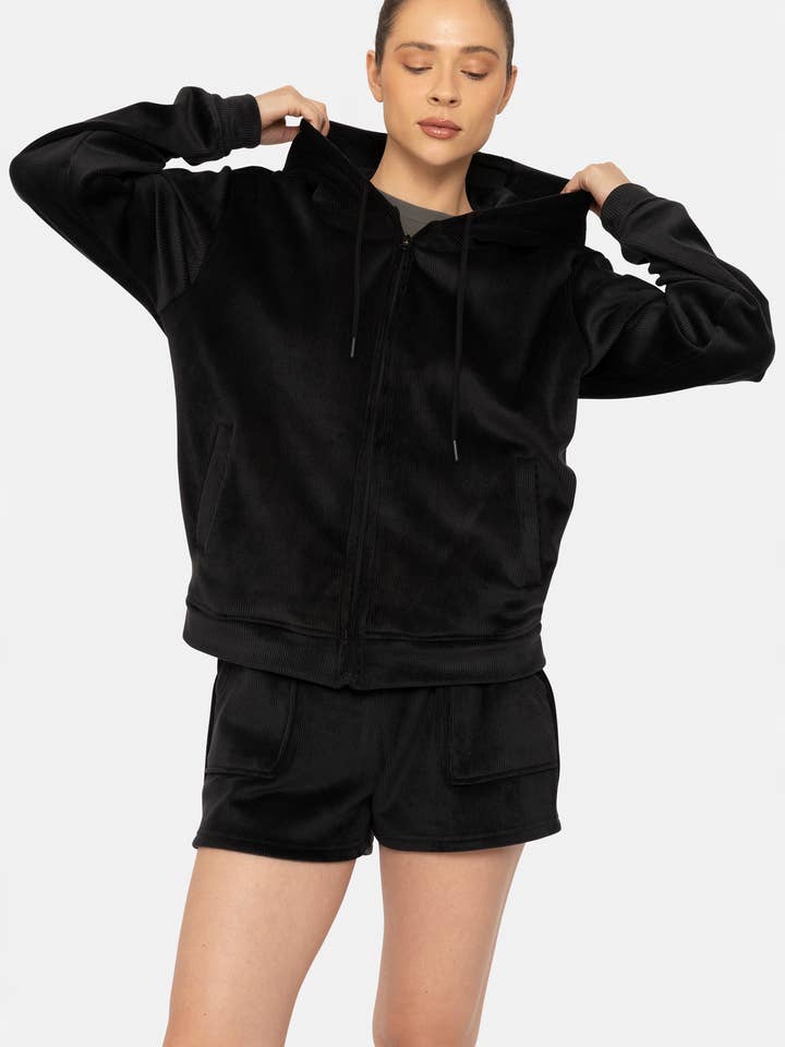 Mono B - Wholesale Hoodie - Women's - Soft Luxe Corduroy Zip Up Hoodie