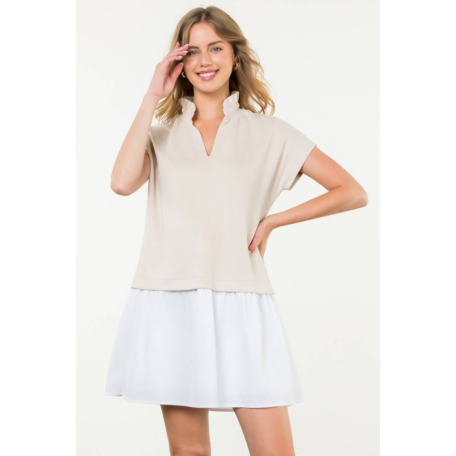 THML – Großhandel Kleid – Damen – Kurzarmkleid aus Veloursleder6