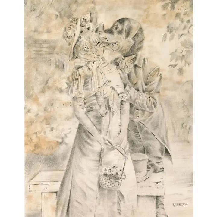 Print LARGE (signed): #16 - Cat & Dog. Pencil animal art. for wholesale by Keith Harrop - Pencil Art