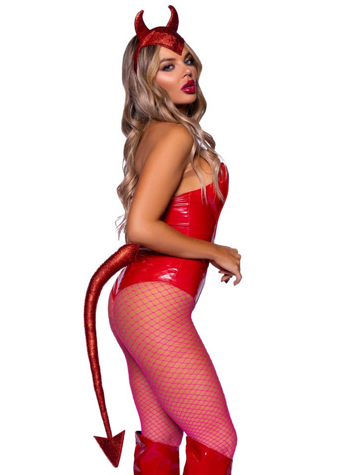 Red Devil Horns Headband and Tail Set for wholesale on Faire