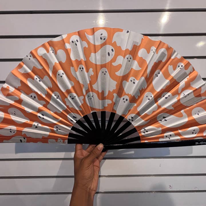 BlockParty - Wholesale Handheld Folding Fan - GHOST HALLOWEEN clack fan1