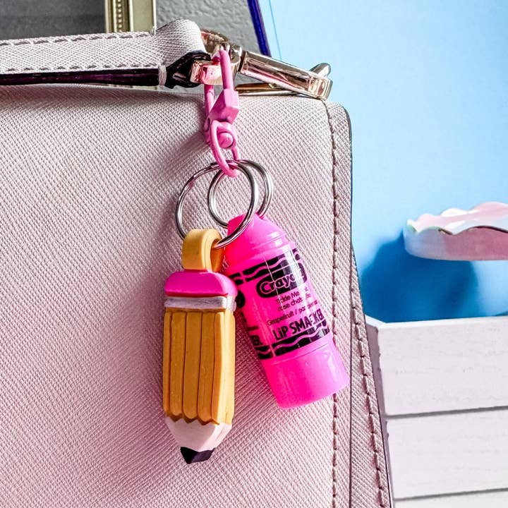 Pencil & Lip Balm Keychain | Handmade | Bag Charm for wholesale by Nelly Rose Jewelry