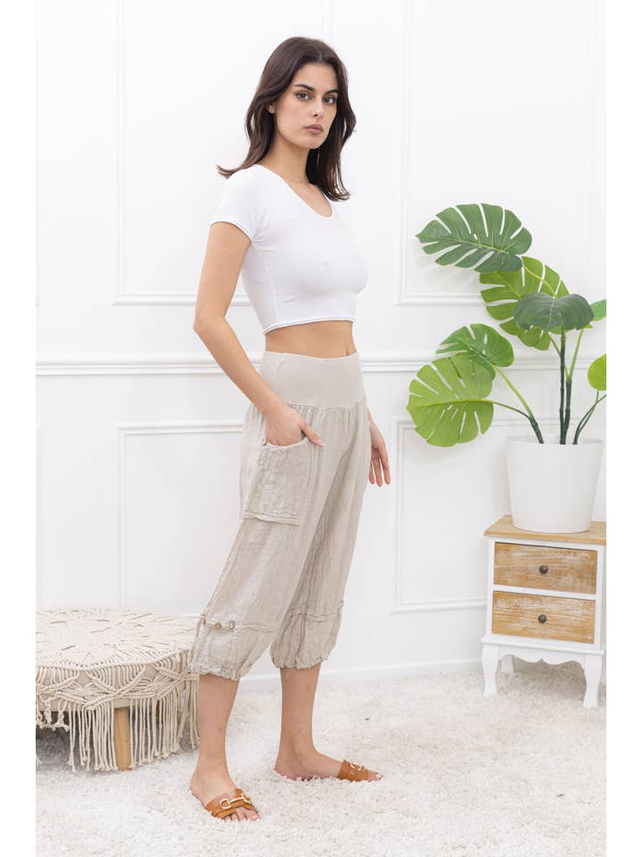 Happy look - Wholesale Shorts - Women's - Linen cropped pants with 4 pockets13
