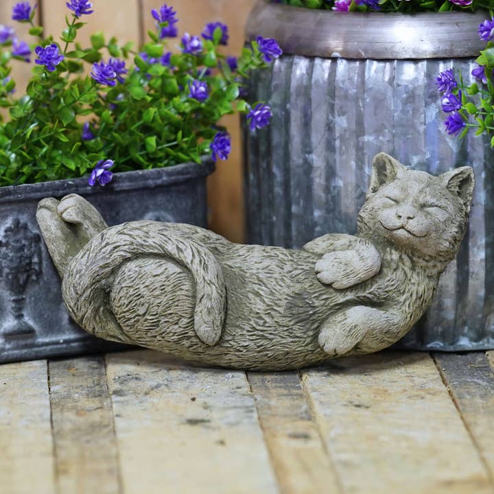 Estatua de piedra de gato tumbado para jardín exterior, adorno de gatito para venta al por mayor de Vale Ornaments