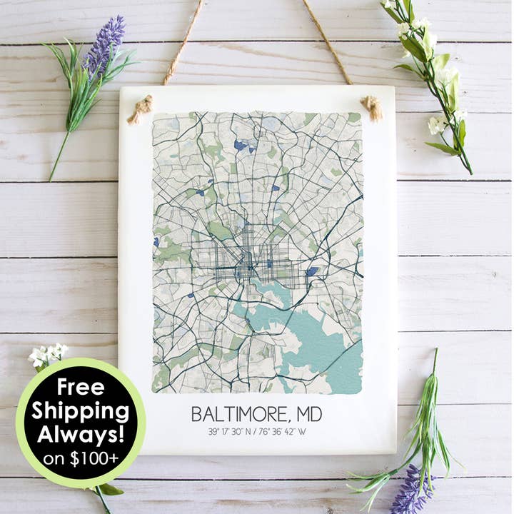 Baltimore Maryland Map Art Tile - Ceramic Tile Wall Art for wholesale by Sparks House Co.