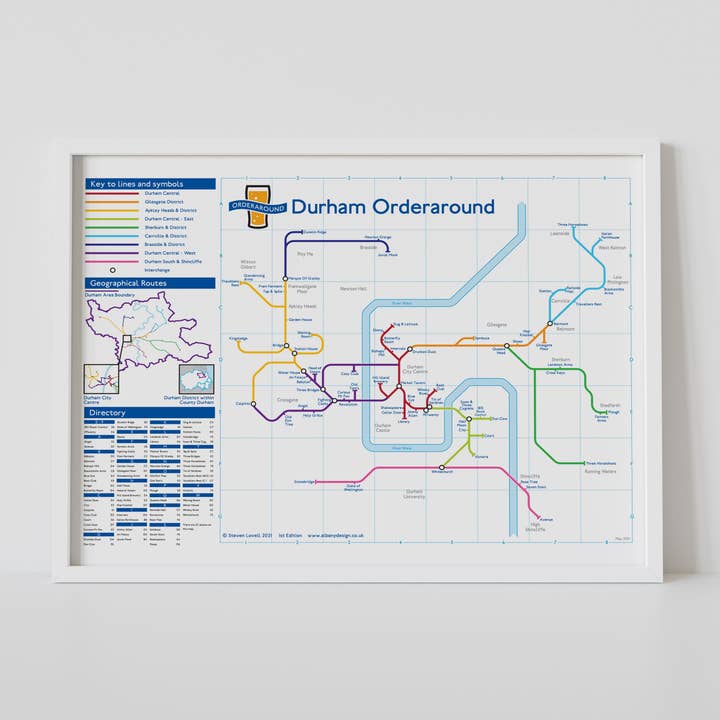 Prints With Personality – wholesale Map – London Underground-style pub map: Durham, County Durham, UK