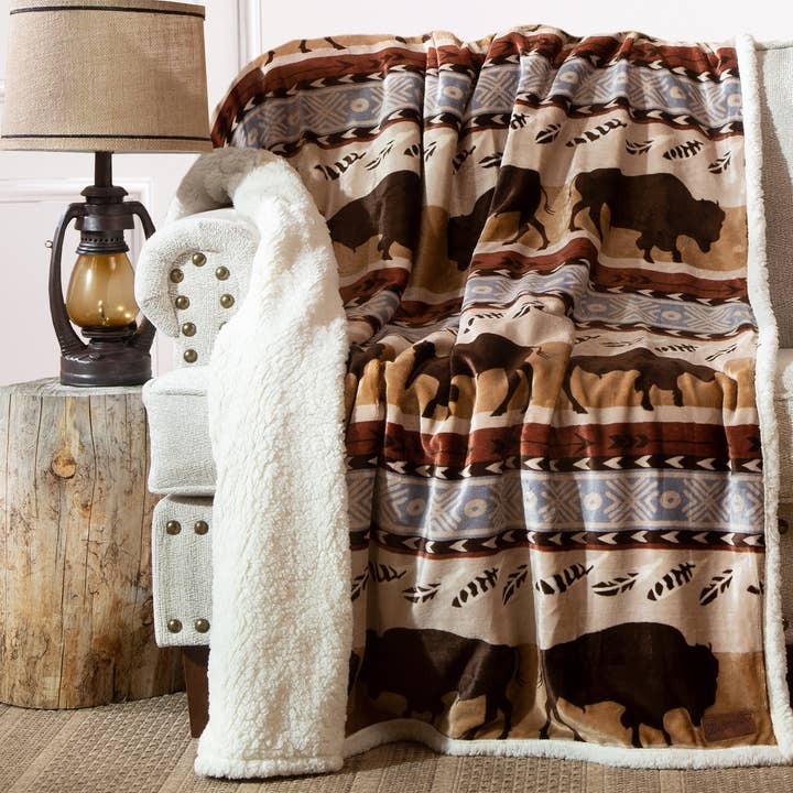 Wrangler® Buffalo Southwestern Plush Sherpa Throw for wholesale by Carstens, Inc.