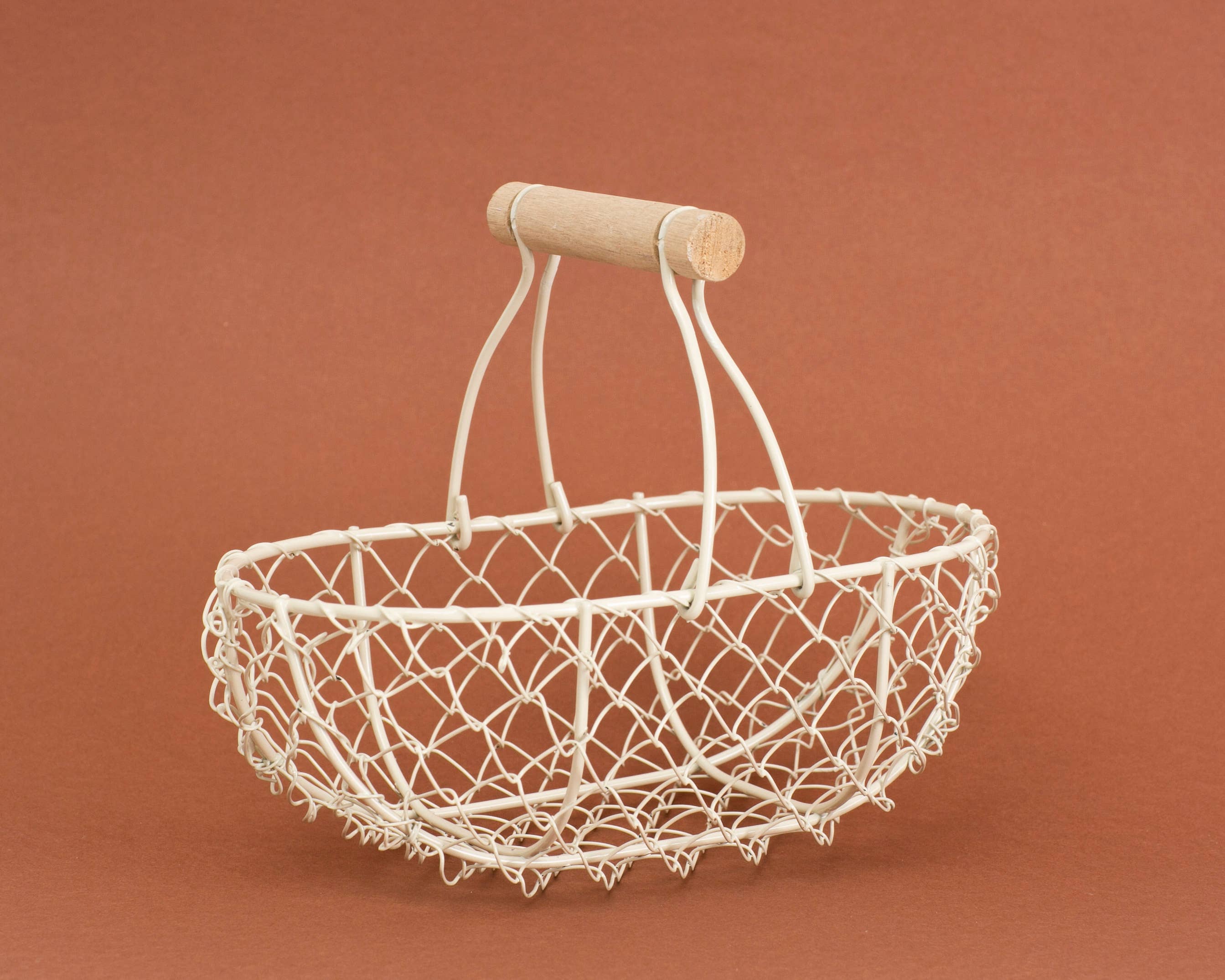 Indy Supply Co - Vente Paniers - Petit panier métallique peu profond à poignée fixe en ivoire5