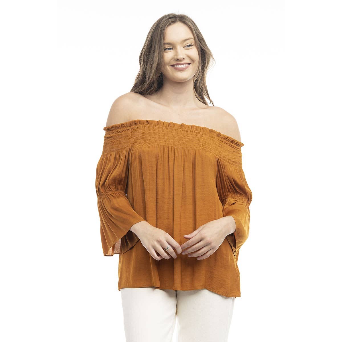 Naked Zebra Rack - Wholesale Blouse - Women's - Off Shoulder Smocked Top0