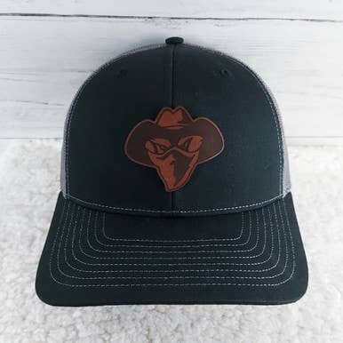 Outlaw Mascot Leather Hat Patch for wholesale by Trendy Transfers