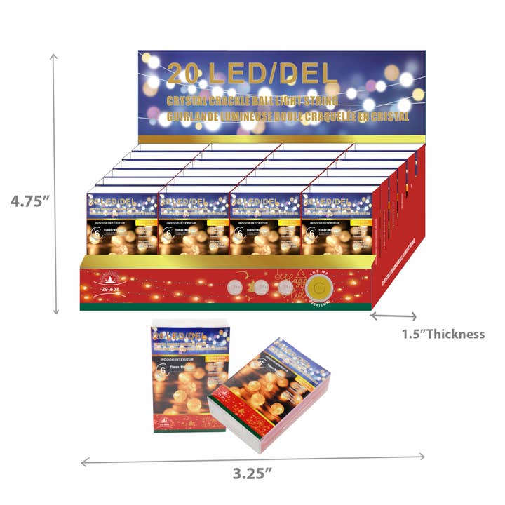IH Casa Decor - Wholesale String Lights - 20LED INDOOR ICE CRACKER BALL LIGHTSTRING (WARM WHITE)24/PDQ1