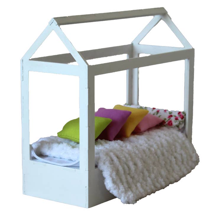 Miniature frame bed, dollhouse wooden canopy 1:12 scale for wholesale by Lenasminiland