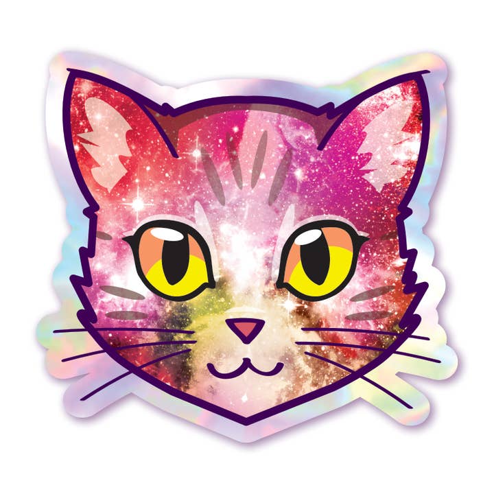 Galaxy Cat - Red - Holographic Cat Sticker for wholesale by Schlady