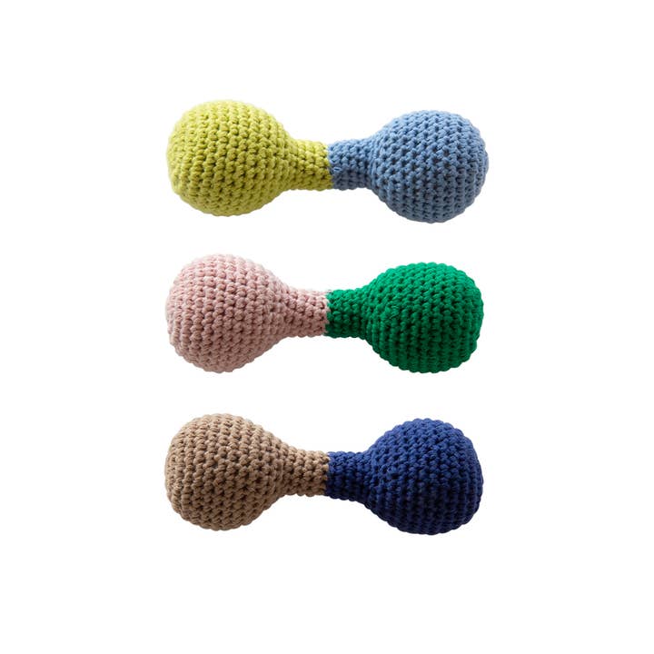 Global Affairs – Großhandel Handrassel – Baby – Crochet Hantel Rassel 3 Farben sortiert