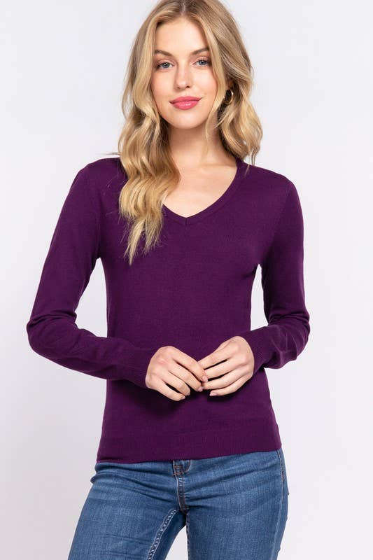 Active Basic | Active USA - Vente Pull en maille – femme - Pull basique à manches longues et col en V9