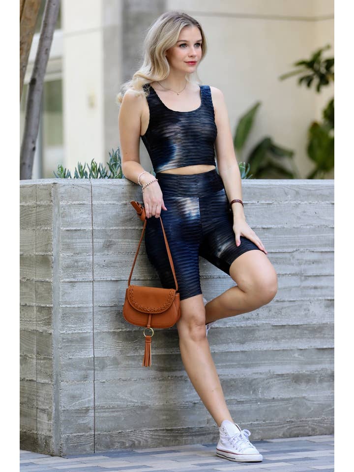 42POPS - Wholesale Athletic/Lounge Leggings - Women's - SI-18926 Waffle Tank & Butt-lift Bike Shorts