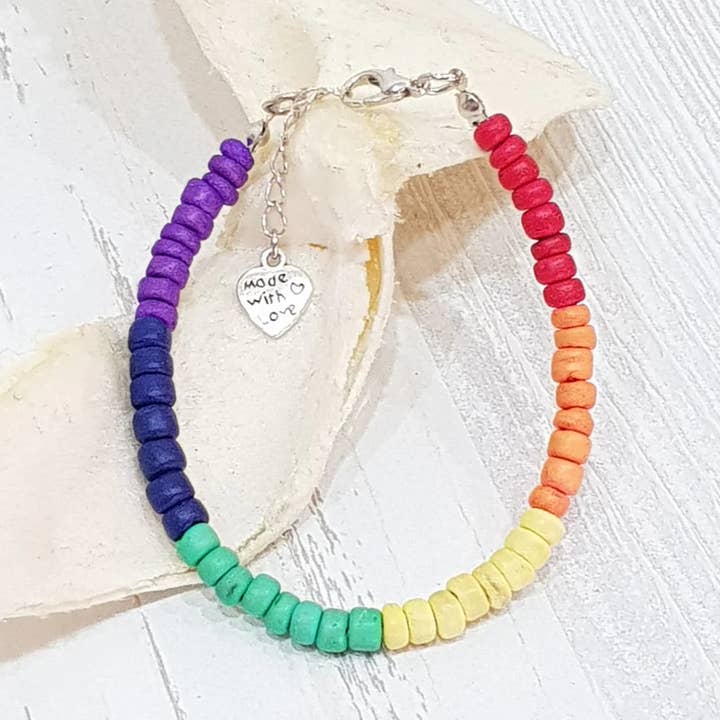 Pride Collection bracelet with 5mm wooden beads, 18cm + 4cm for wholesale by Gloria-Maris