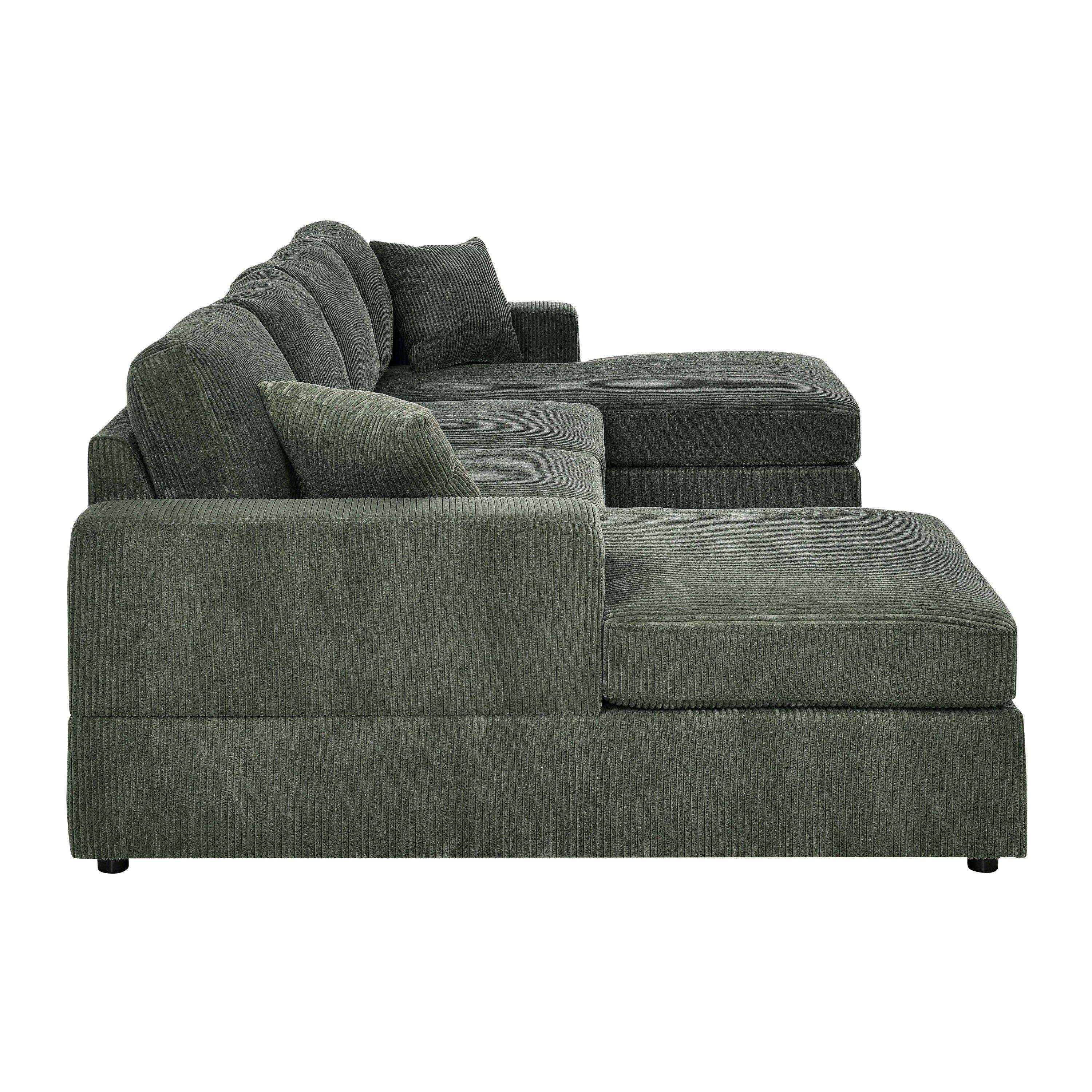 39F Inc. - Wholesale Sofa - 3-Piece Green Corduroy Double-Chaise Sectional Sofa2