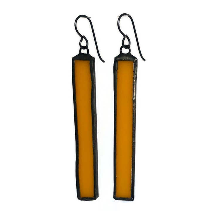 Stained Glass Earrings-Long Rectangle-Tangerine for wholesale by Citybitz