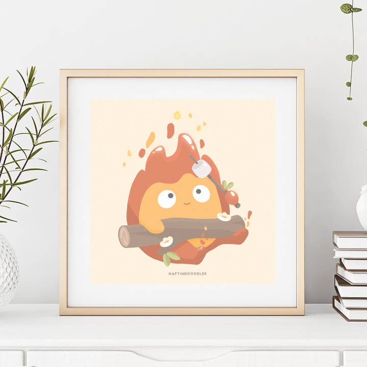 Flame Roasting Marshmallow konsttryck (5 x 5) för wholesale av Naptime Doodler