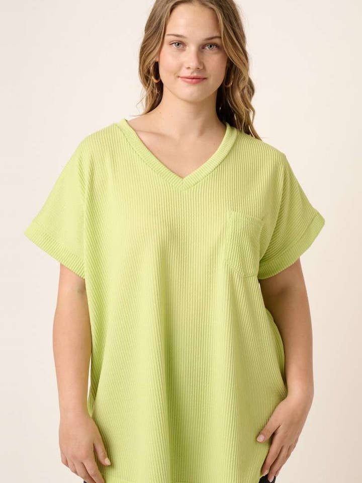 PLUS TEXTURE KNIT V NECK DOLMAN SHORT SLEEVE TOP for wholesale by mittoshop