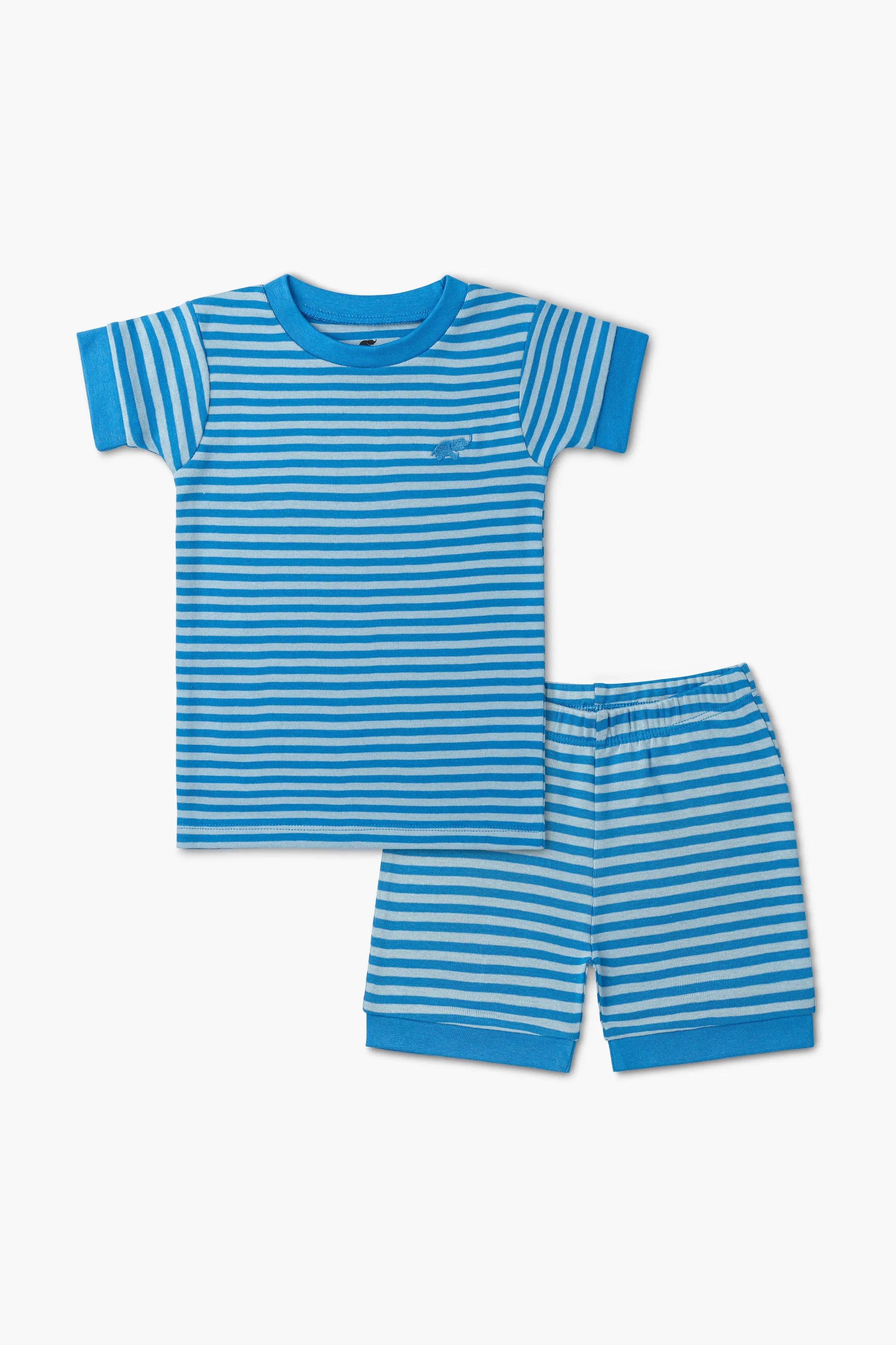 Monica + Andy - Vendita all'ingrosso Completo pigiama - Bambini - Set Pigiama Corto a Due Pezzi_Strisce Tonali Blu Scuro