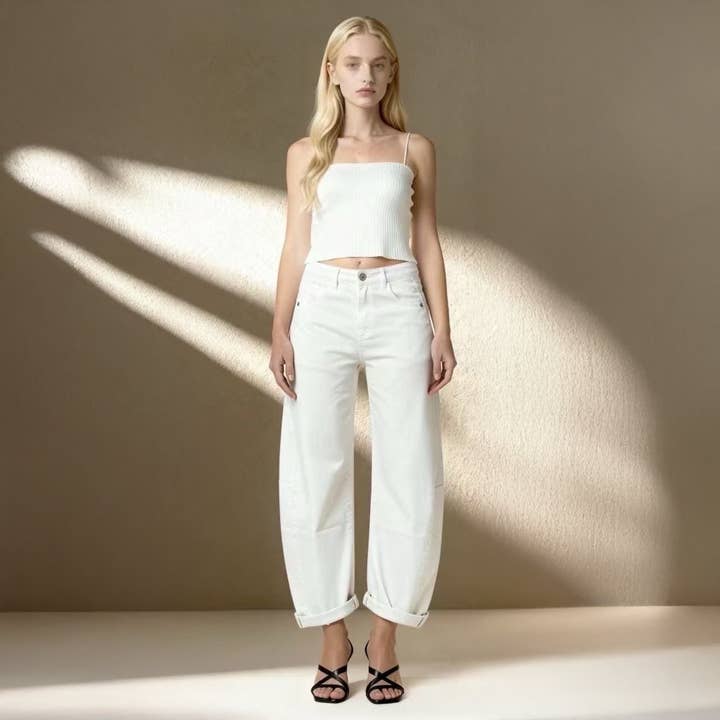 Jean wit met wijde omgeslagen zoom – SD8072 voor wholesale door Cecile Wang