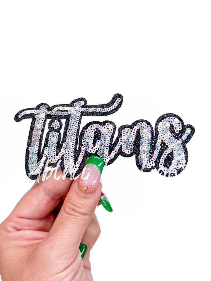 Titans Cursive Sequins Iron On Patch-Silver for wholesale by ABLNco