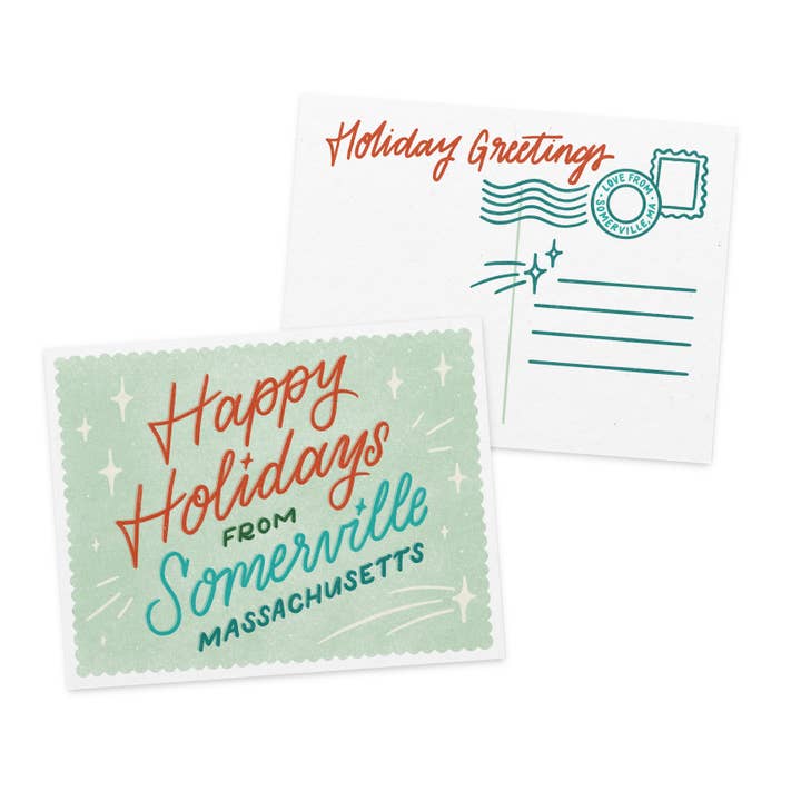 Happy Holidays From Somerville Postcard for wholesale by Lettering By KT