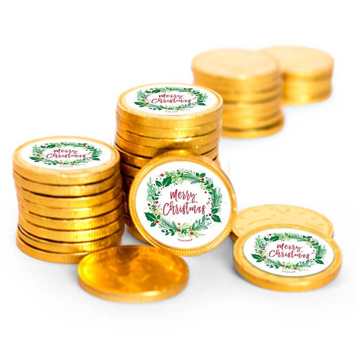 Just Candy - Wholesale Keepsake Coin/Token - Christmas Stickered Coins 40ct - Merry Christmas