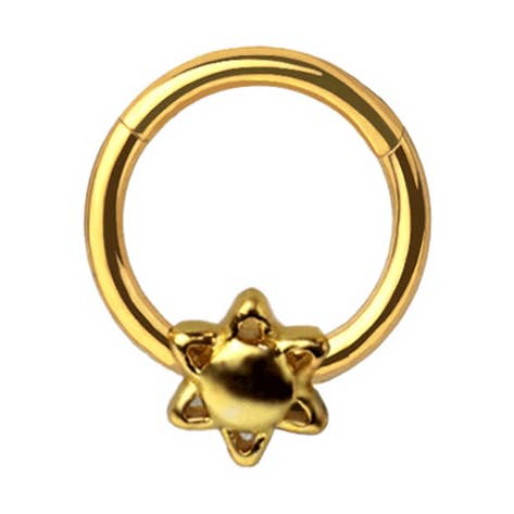 316L SURGICAL STEEL SUN FLOWER SEPTUM HINGED SEGMENT HOOP RI for wholesale by CRAVE BODY JEWELRY