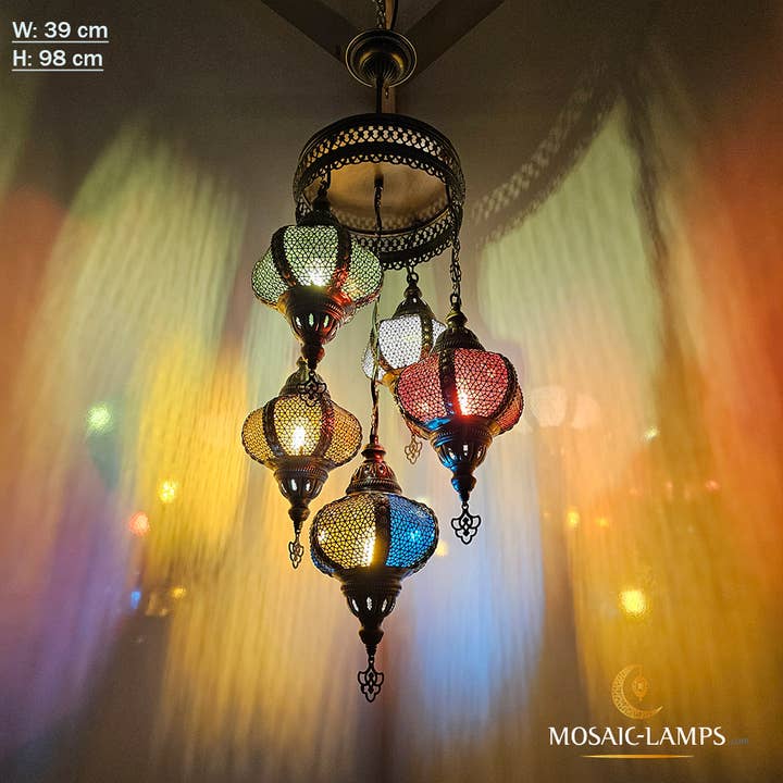Mosaic Lamps – wholesale Chandelier/hanging light – Byzantine Globe Chandelier, 5 Ball Syrian Lights, Mixed Arra