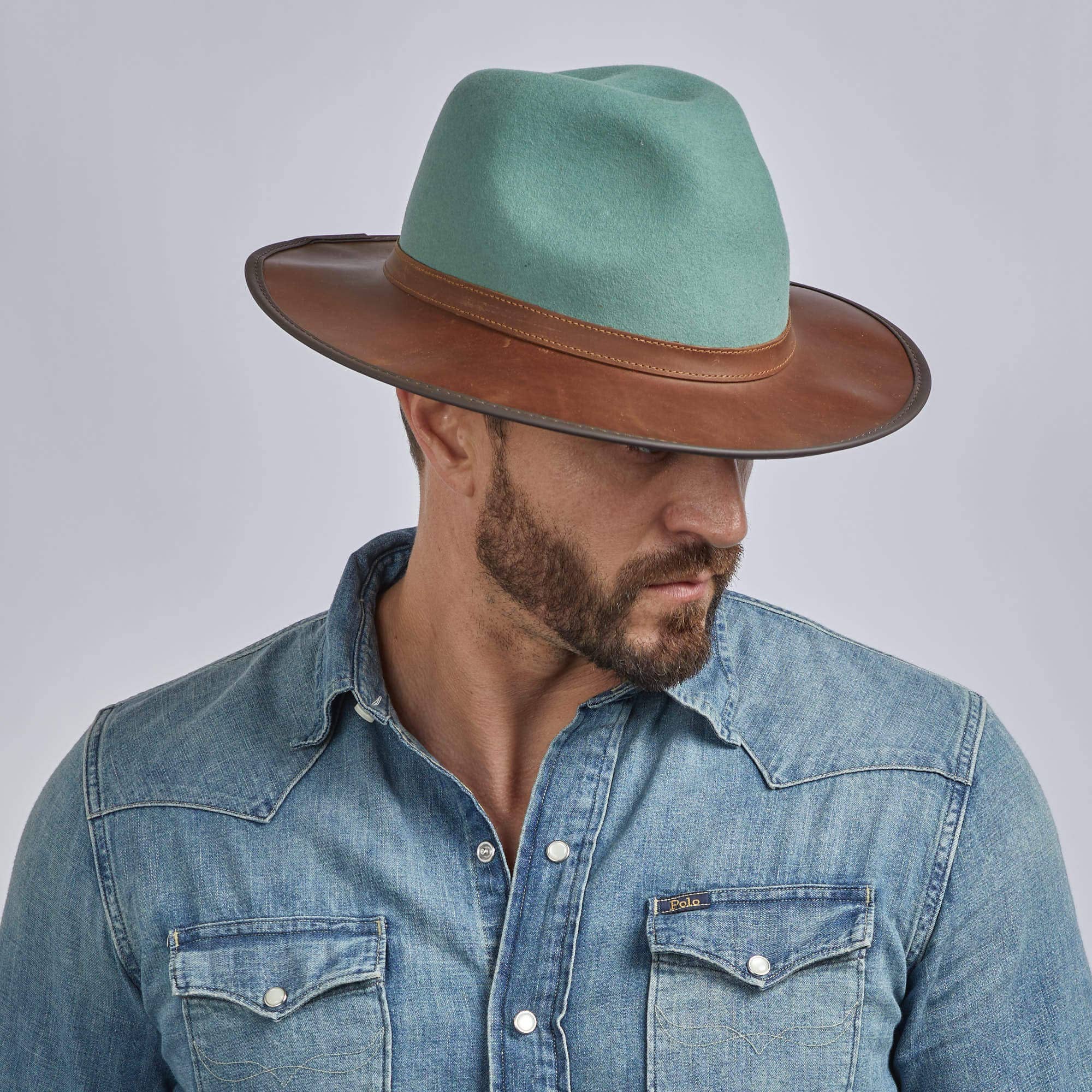 American Hat Makers - Vente Chapeau en feutre – unisexe - Chapeau Fedora extérieur en feutre de laine et cuir - Style Summit0