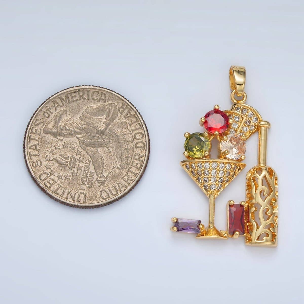 Aim Eternal - Wholesale Individual Charm/Pendant - 24K Gold Filled Multicolor Micro Paved Baguette CZ Martini Wine Alcohol Drinks Pendant | I7082
