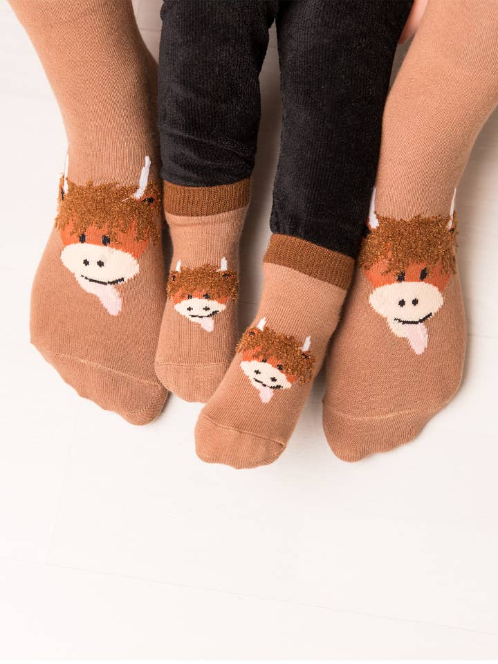 Neutral Hamish Highland Cow Adult Socks for wholesale by Blade and Rose Limited