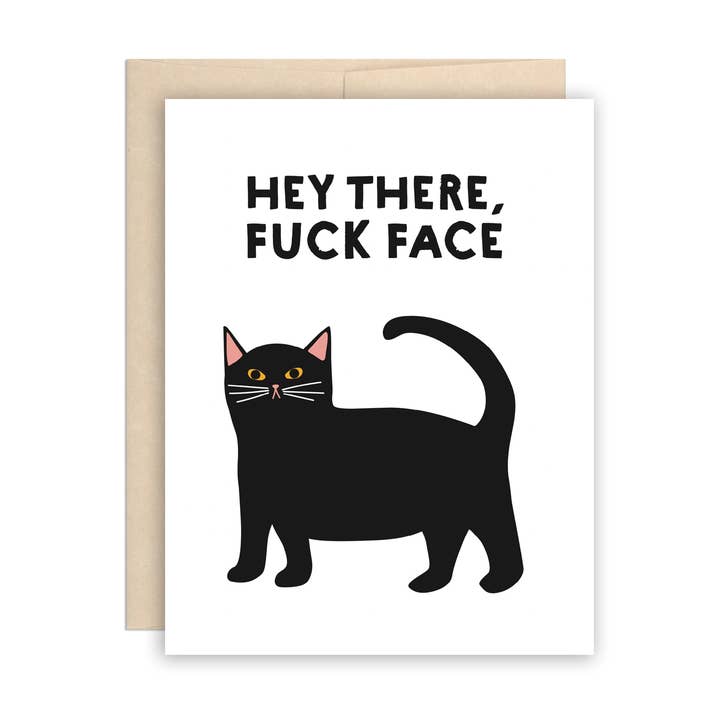 Funny Black Cat Fuck Face Card for wholesale by The Beautiful Project