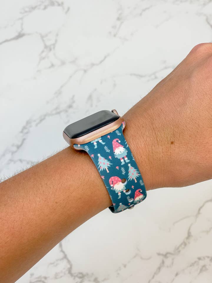 Holiday Gnome Printed Silicone Smart Watch Band for wholesale by Prep Obsessed Wholesale