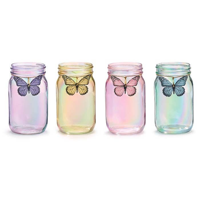 16,5 cm IRIDESCENT GLAS FJÄRIL QUART MASONBURK för wholesale av Dunn Deals