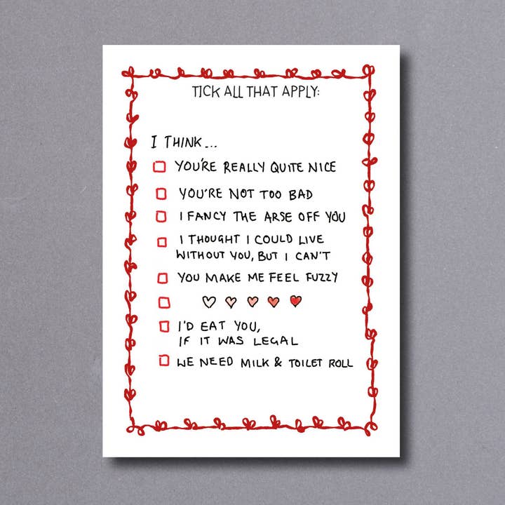 Valentines Card – Tick As Appropriate for wholesale by Little Gallery