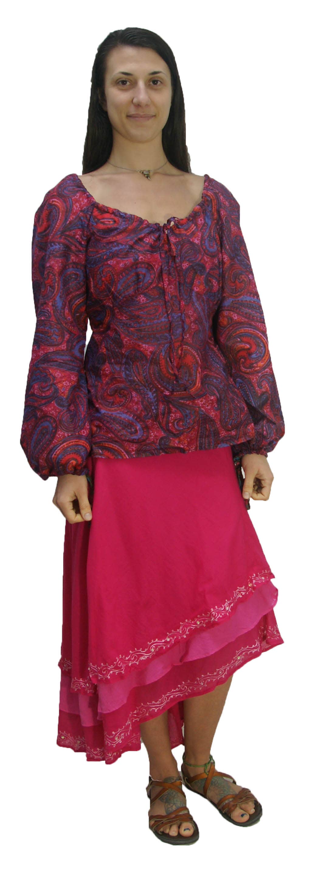 KASHI INC - Wholesale Blouse - Women's - Long Sleeve Paisley Peasant Cotton Blouse Drawstring on neck1