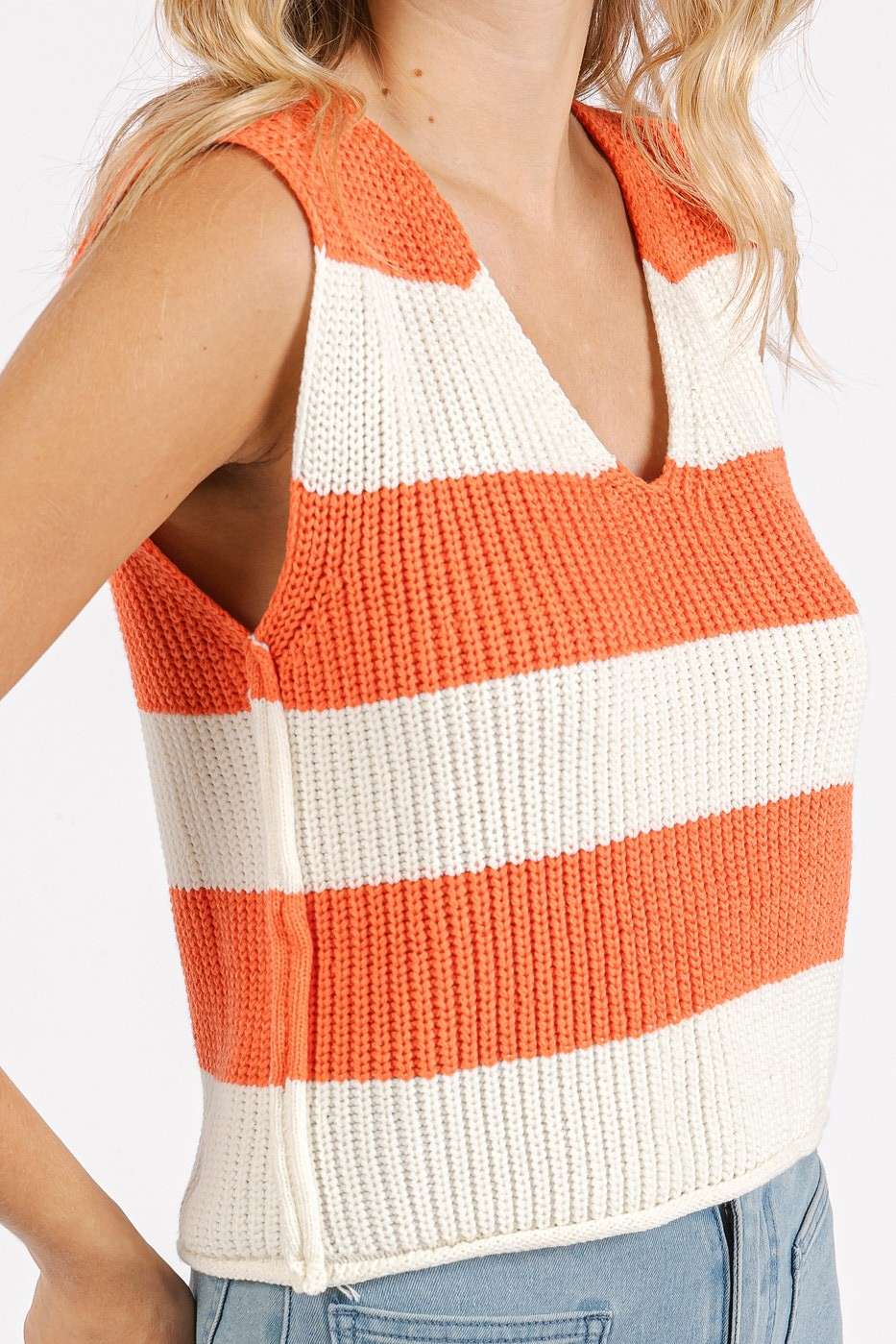 mittoshop - Wholesale Sweater Vest - Women's - STRIPED V-NECK CROPPED SWEATER VEST TOP31
