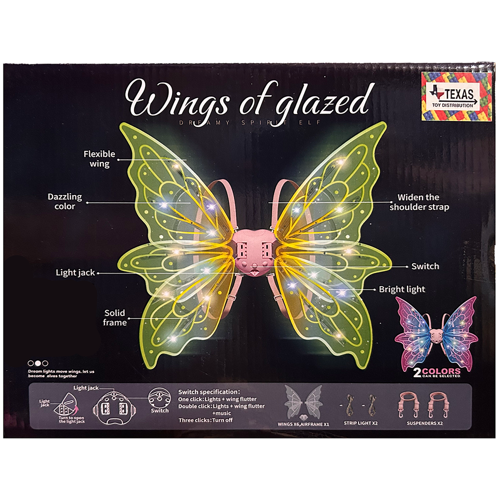 Texas Toy Distribution – Engroshandel Lysende legetøj - Børn og baby – Farverige lysende elektriske fevinger med lys1