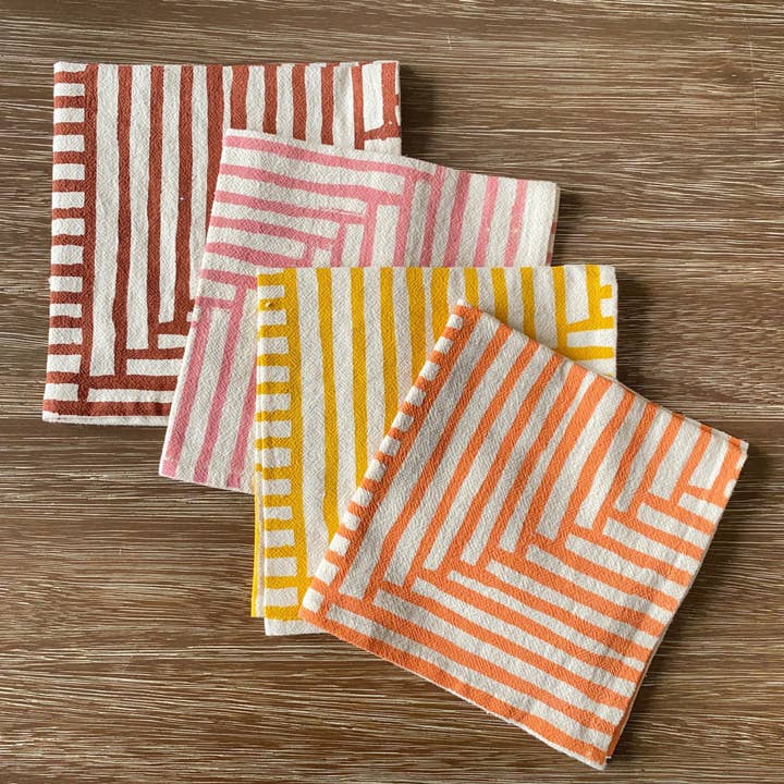 Warm Painterly Stripes Hand Printed Cotton Napkins, Set of 4 for wholesale by Bright Beige