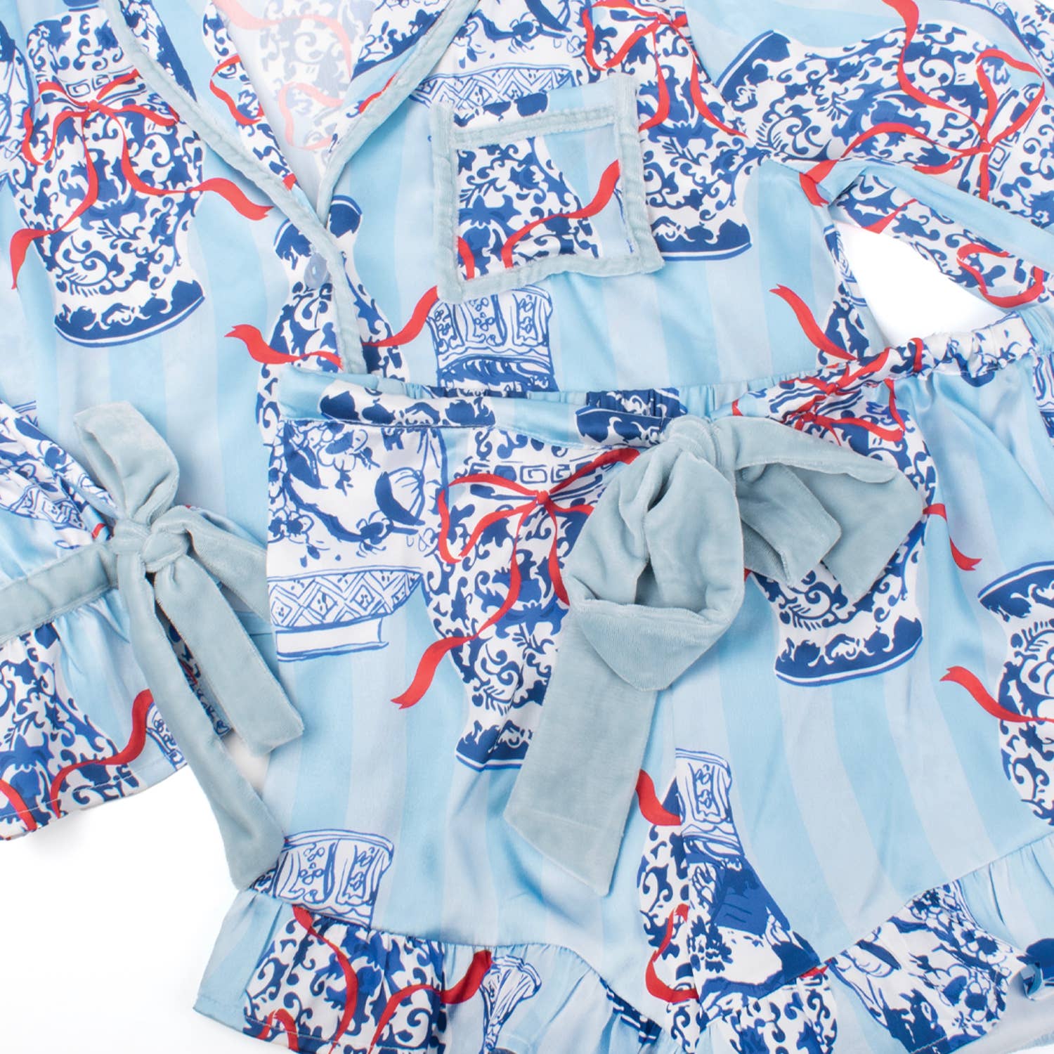 8 Oak Lane - Vendita all'ingrosso Completo pigiama - Donna - Set Pigiama Corto a Righe in Raso con Volant Holiday Ginger Jar4