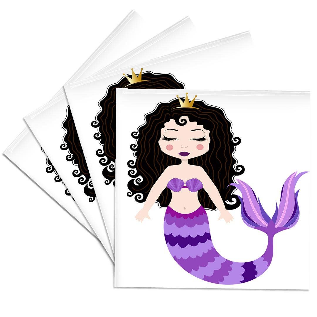 3dRose – wholesale Underlägg – 3dRose, Söt Brunett Lila Sjöjungfru Illustration, Glasunderlägg0