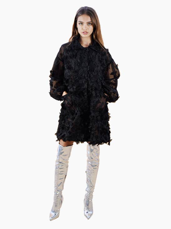 Hinata Noir 3D Floral Coat Dress for wholesale by NARCES