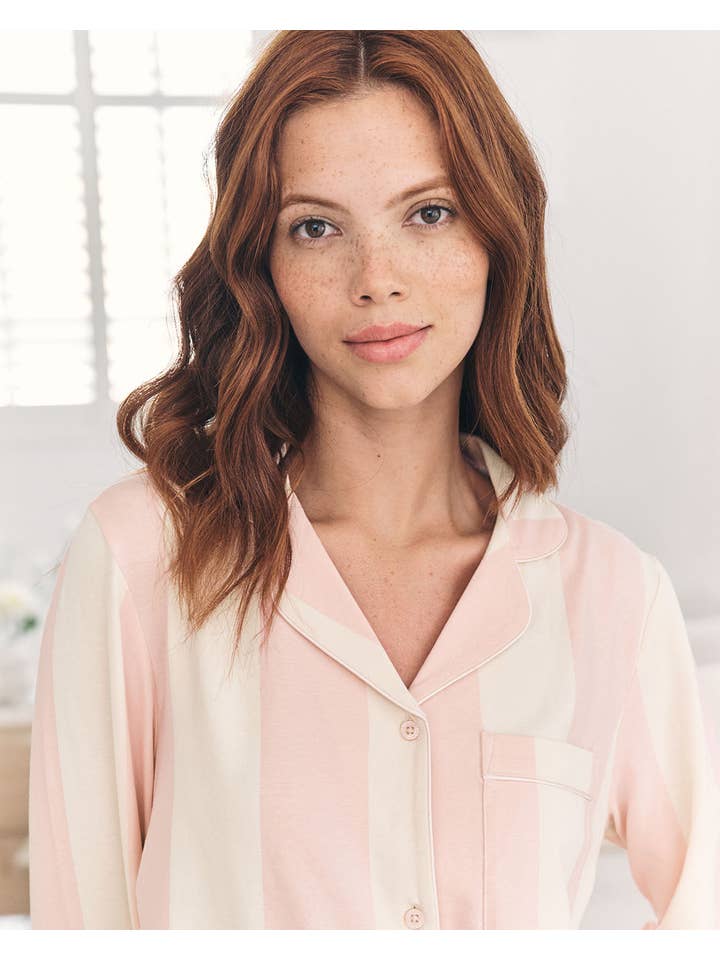 Chelsea Peers - Vendita all'ingrosso Completo pigiama - Donna - Set Pigiama Lungo a Righe in Cotone Organico - Rosa Cipria5