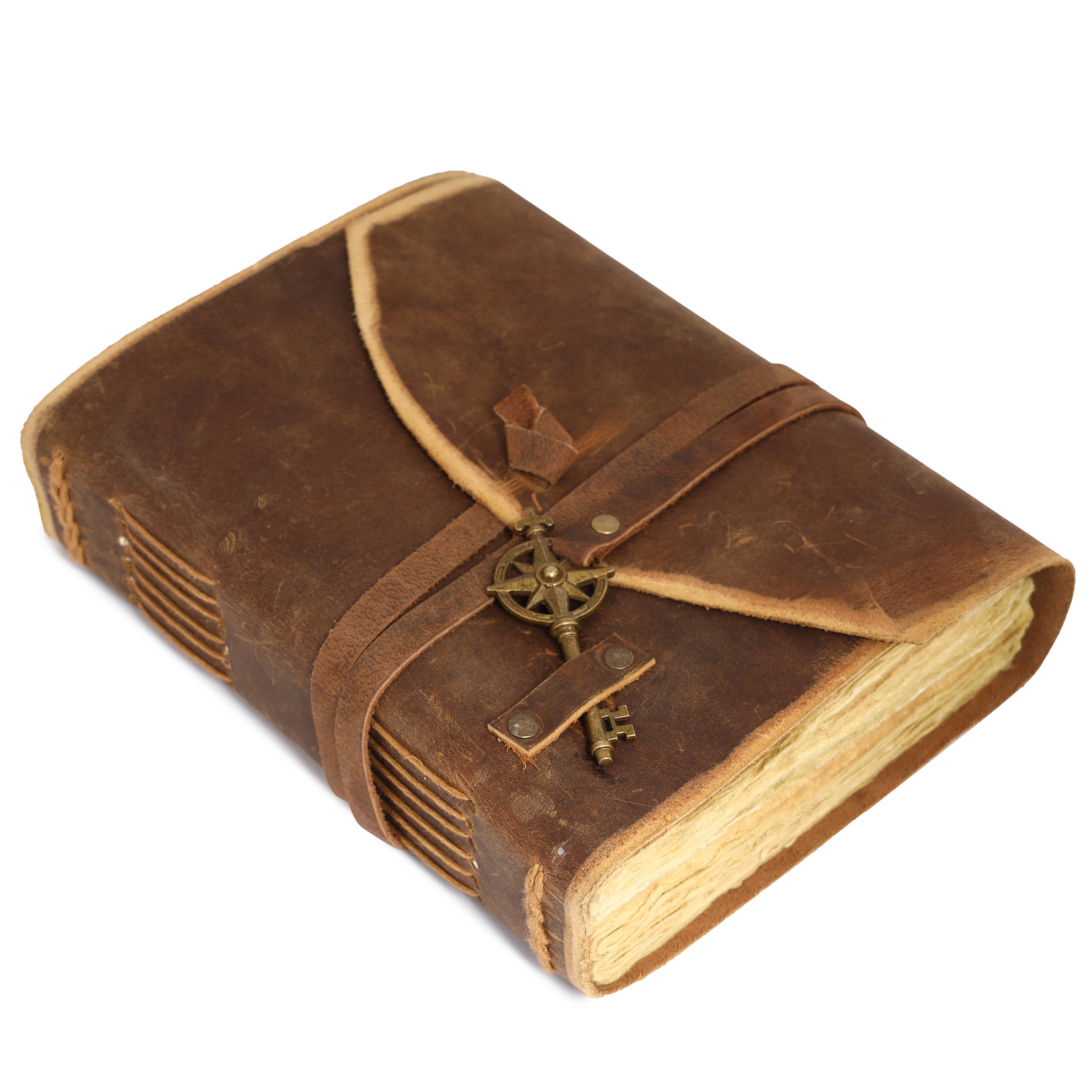 R K Handicrafts and Exporters - Wholesale Journal/Diary - Vintage Leather Bound Grimoire Journal with Key 6*8 Size 1